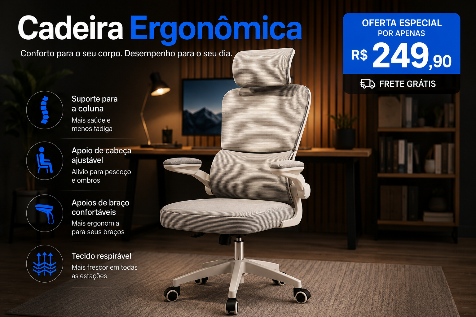 Cadeira ergonômica BUMMES em destaque na campanha promocional